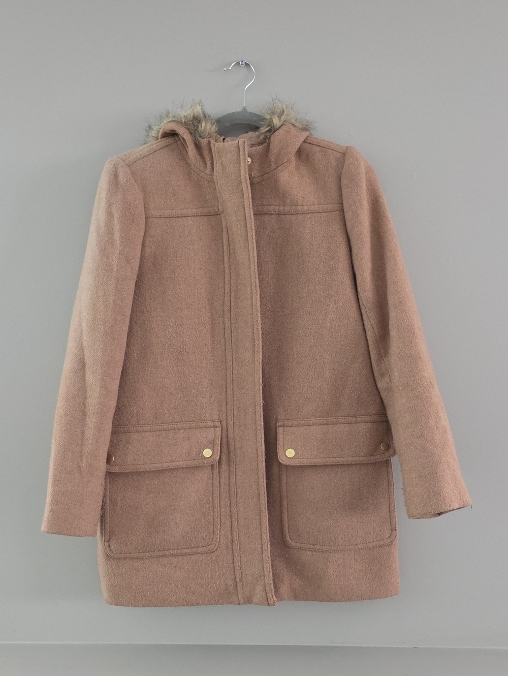 J Crew Womens Hooded Wool Blend Coat in Camel